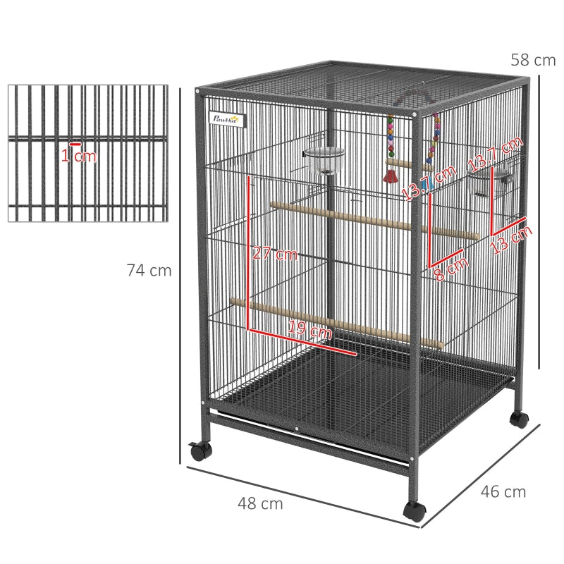 Bird Cage, Budgie Cage with Rolling Stand, Grey