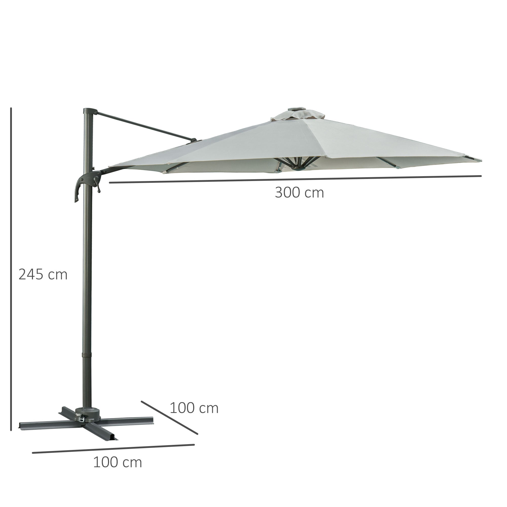 LED Cantilever Parasol, 3m with Solar Lights, Grey