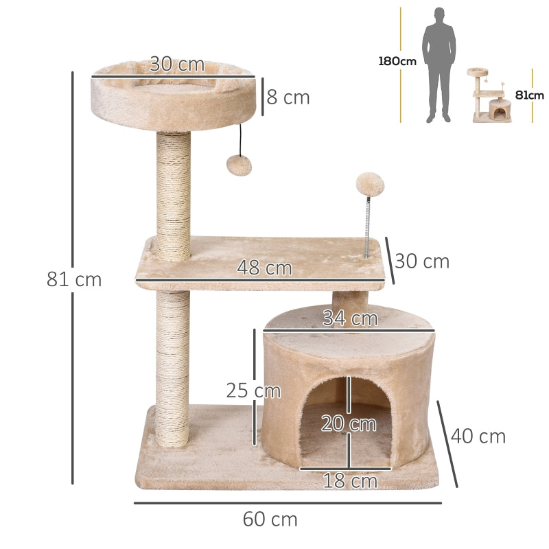 Cat Tree for Indoor Cats, Scratching Post Climbing Tower, Beige