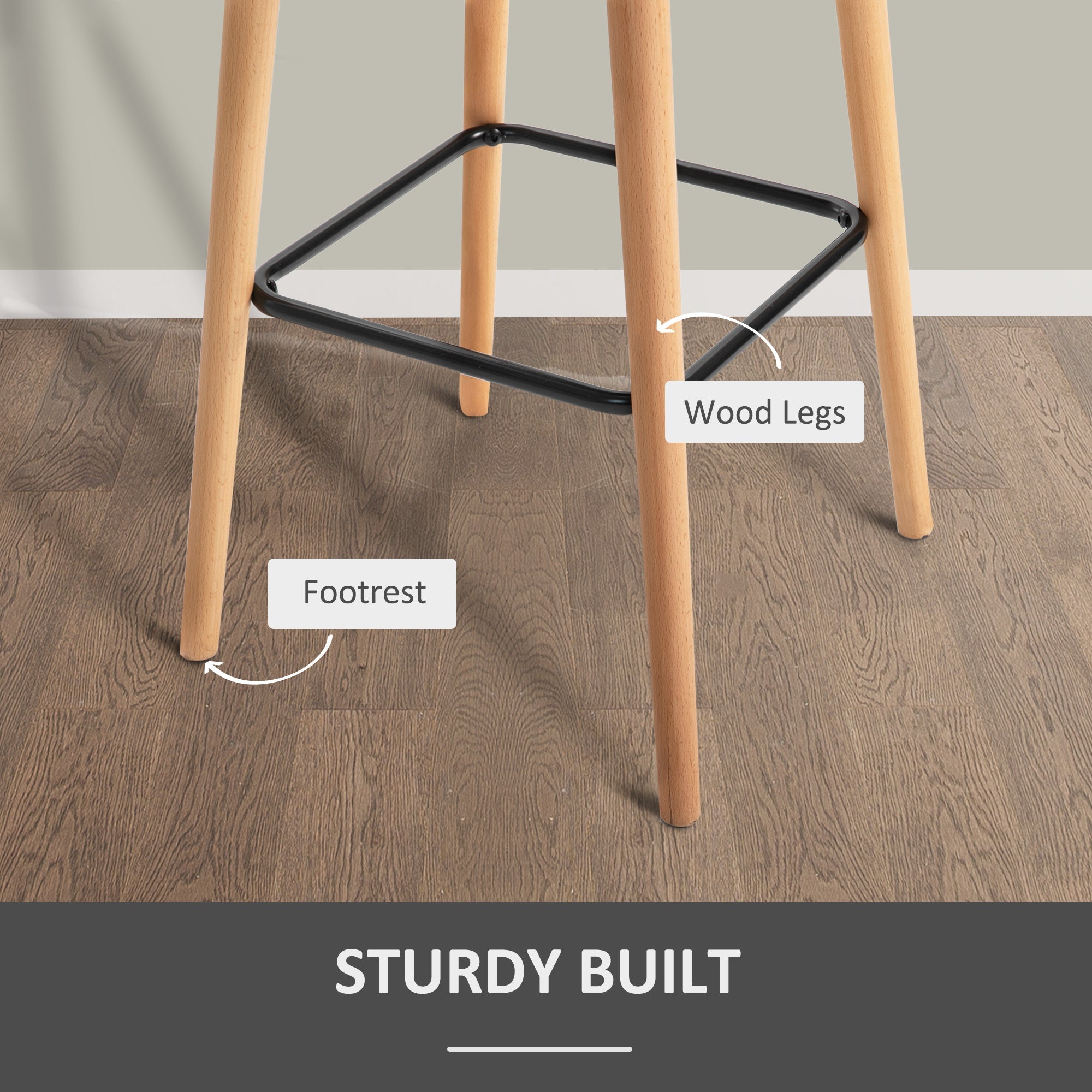 Set of 2 Bar Stools Modern Upholstered Seat Bar Chairs, Beige Fabric