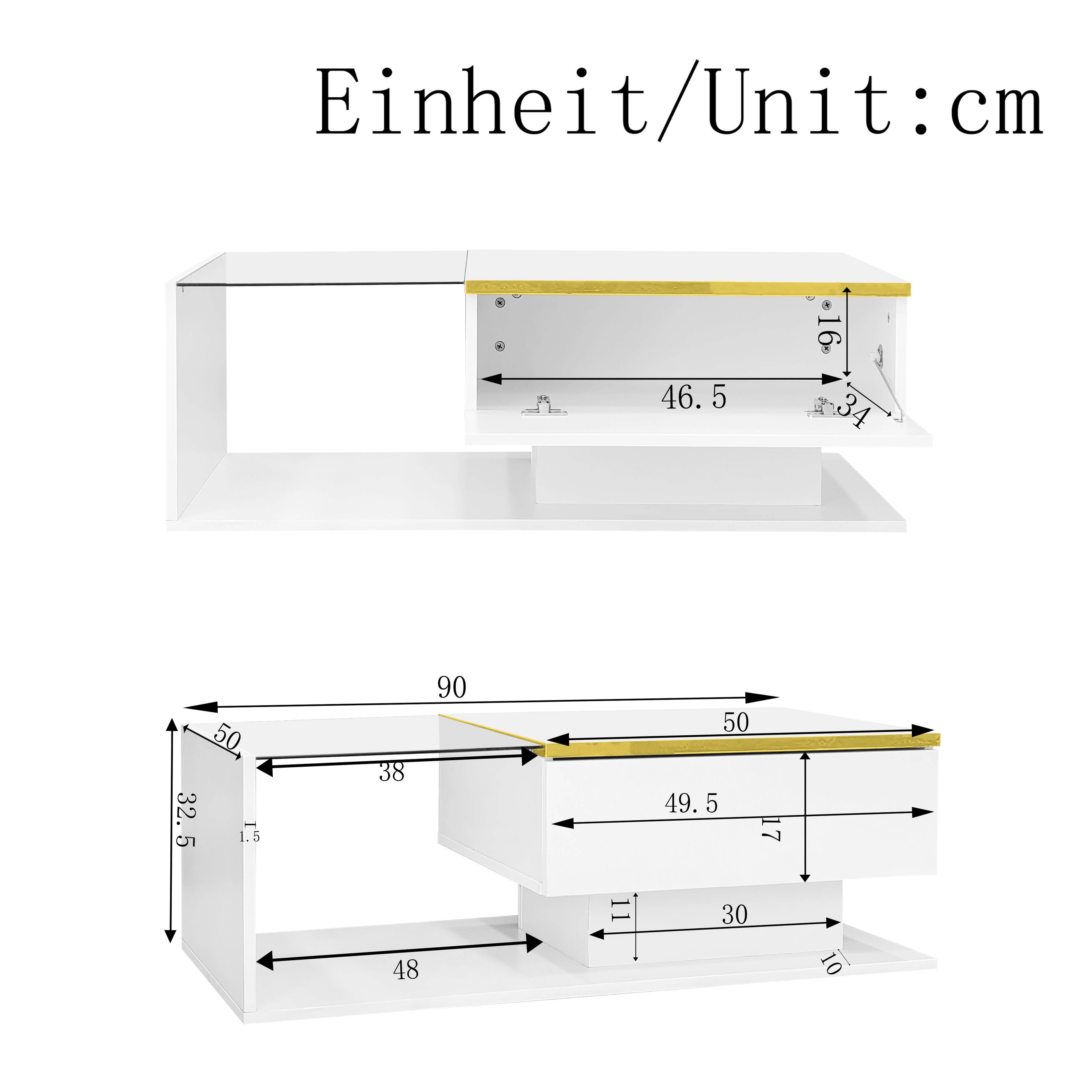 Coffee Table, 90cm Long with High-Gloss White Finish