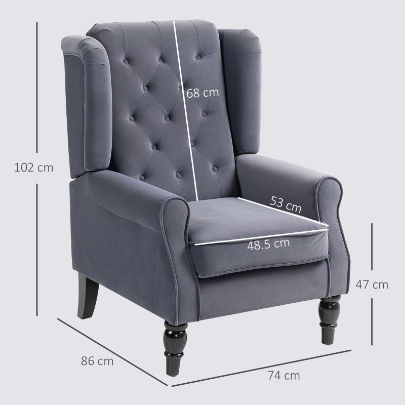 Wingback Accent Chair, Button Tufted Occasional Chair, Charcoal Grey