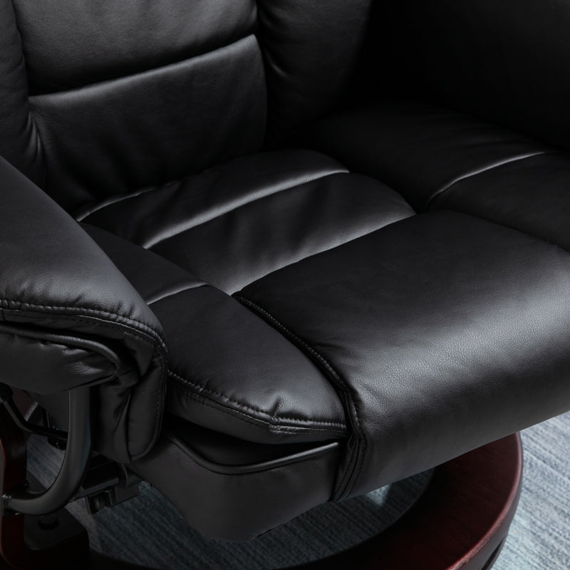 Recliner Chair with Footstool, 130kg Capacity, 135¡ã Reclining Swivel, PU Leather, Black