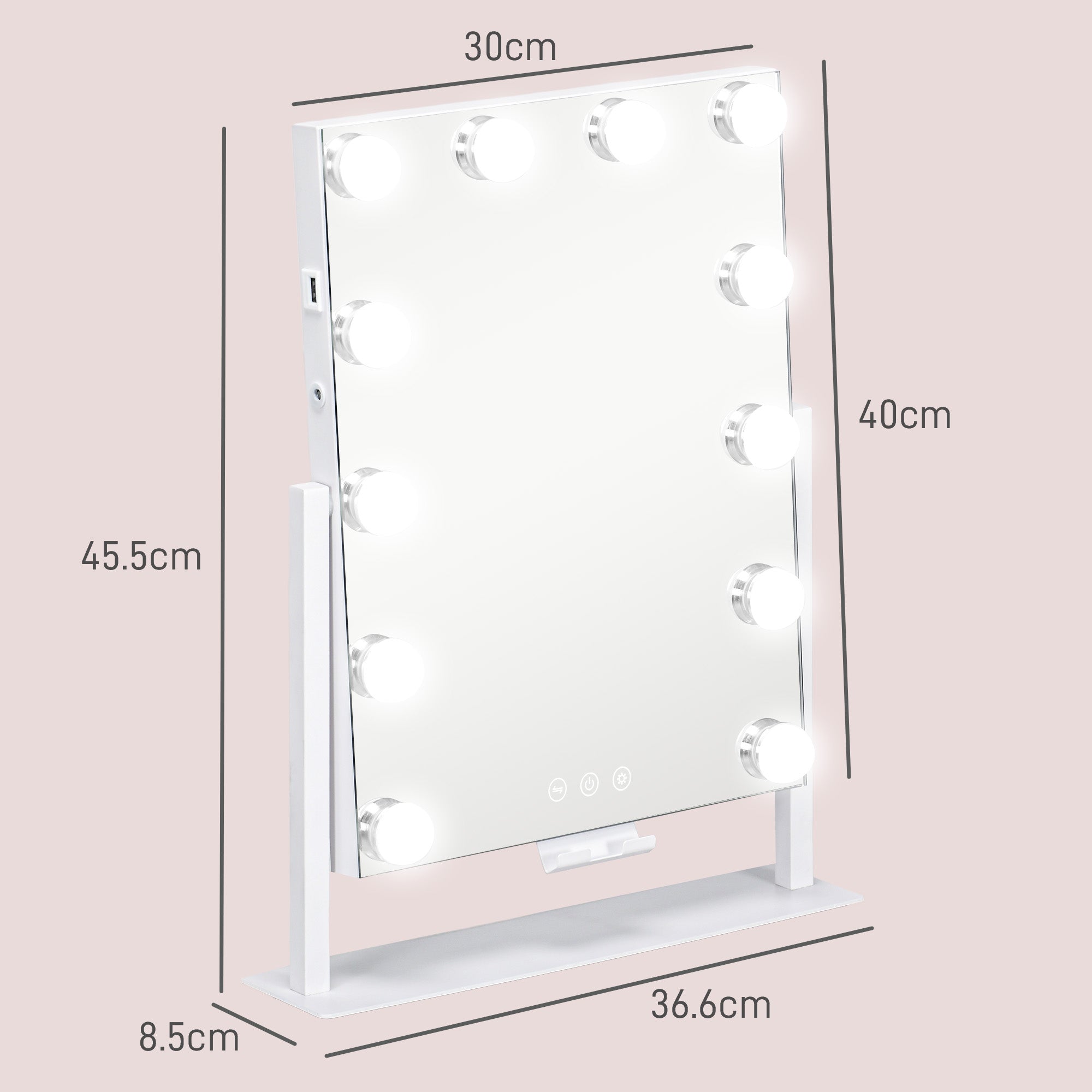 Tabletop Makeup Mirror, 12 LED Bulb Adjustable Settings
