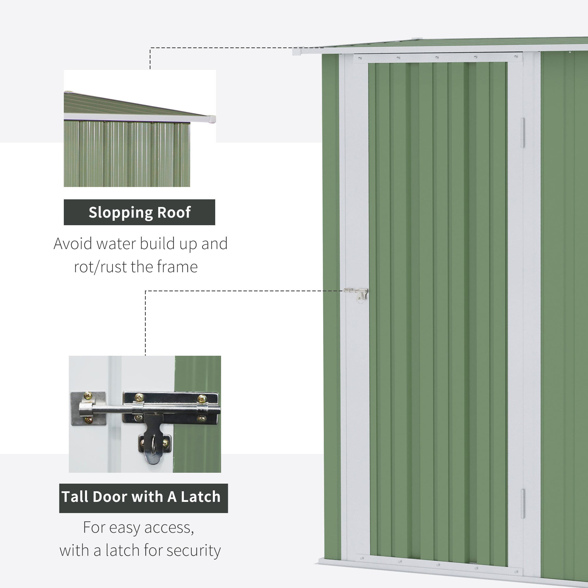 5ft x 3ft Metal Garden Storage Shed, Outdoor Tool Shed with Sloped Roof, Lockable Door - Light Green