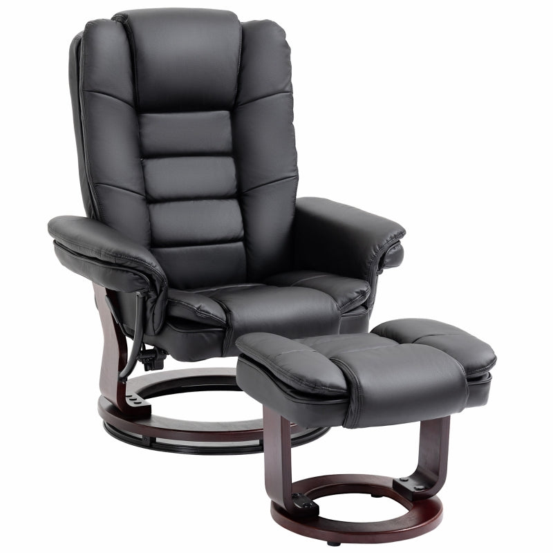 Recliner Chair with Footstool, 130kg Capacity, 135¡ã Reclining Swivel, PU Leather, Black
