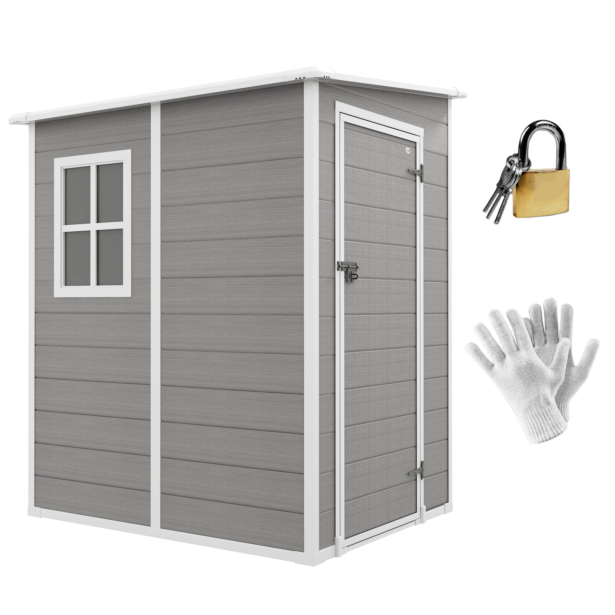 4'x5' Garden Storage Shed with Window, Vent, Plastic Roof, Grey