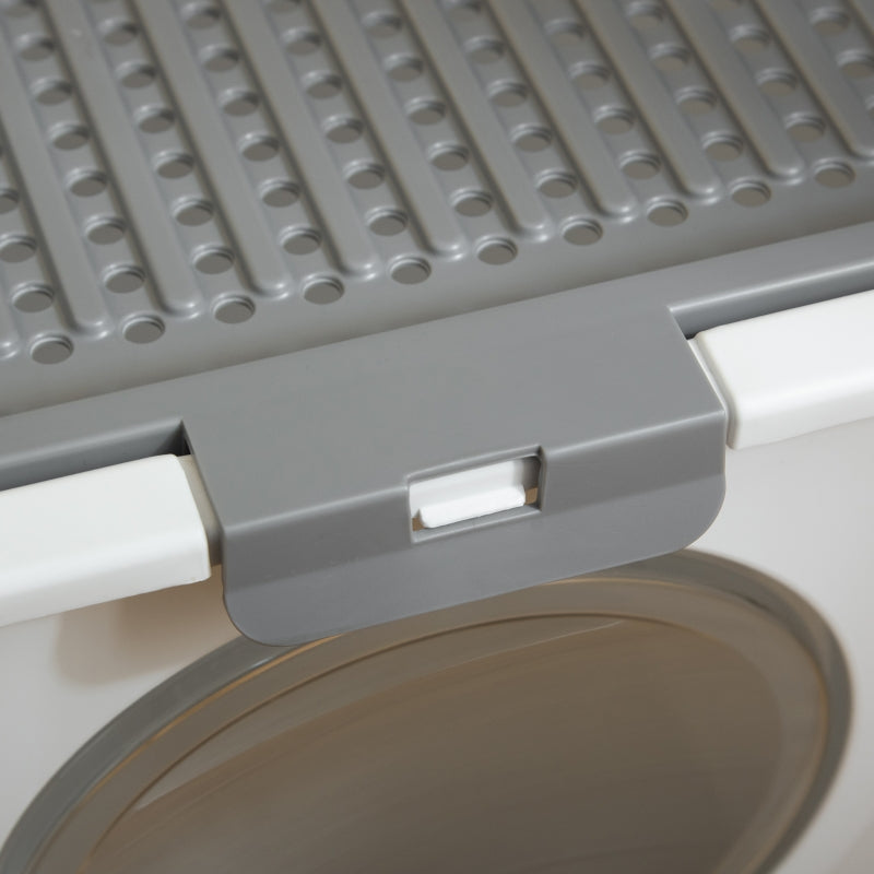 Cat Litter Box, Enclosed Kitten Pan with Front Entrance Top Exit, High Side, Scoop, White