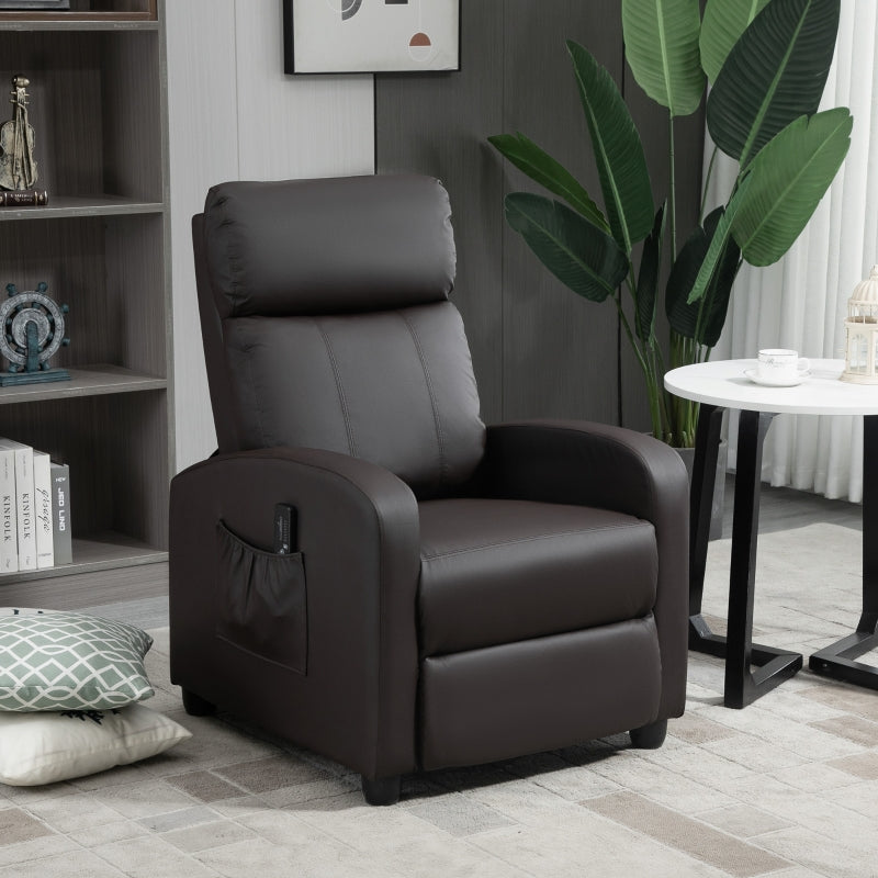 Recliner Armchair, Massage Reclining Chair with Adjustable Leg Rest, Faux Leather Brown