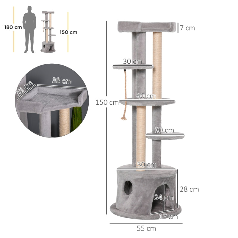 Cat Tree Multi-level Activity Centre with Scratching Post Condo Plush Perches, Grey