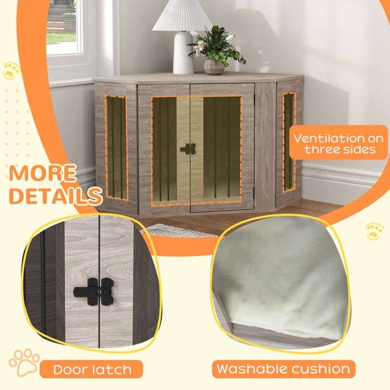 PawHut Dog Crate Side Table with Cushion, 104 x 55 x 63cm - Walnut Brown