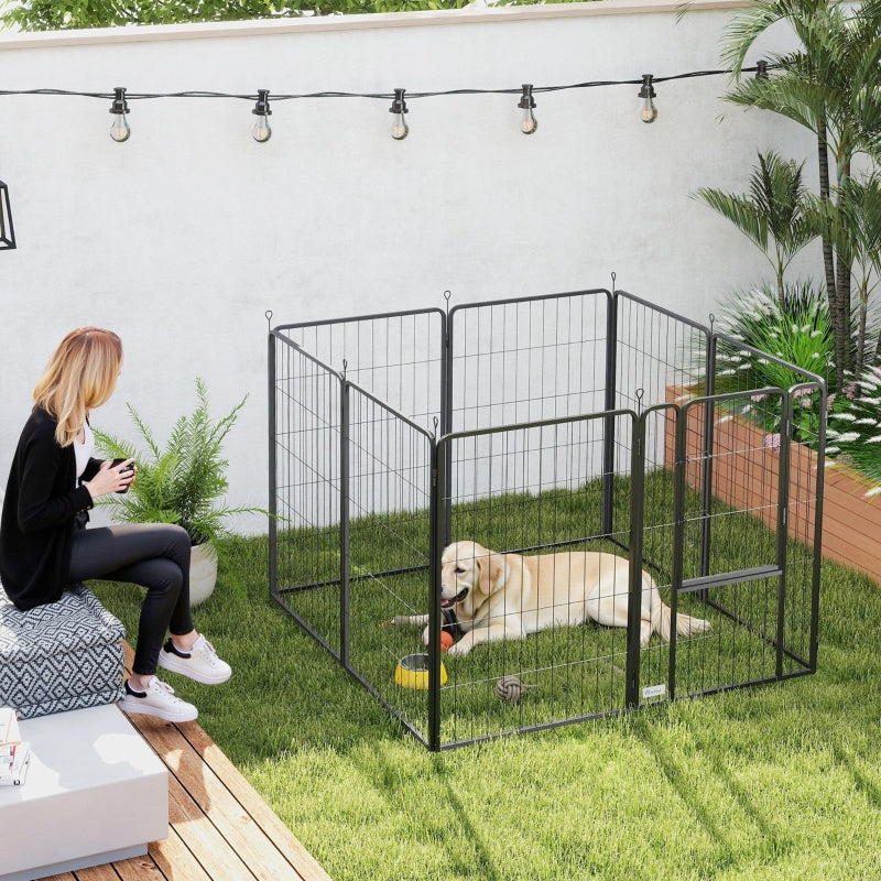 Eight-Panel Dog Playpen with Door, Large, 100cm Tall, Black