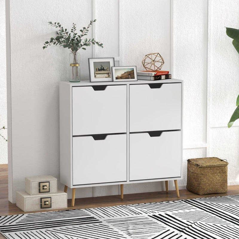 Shoe Storage Cabinet, 4 Flip Drawers, 16 Pair Organizer, White