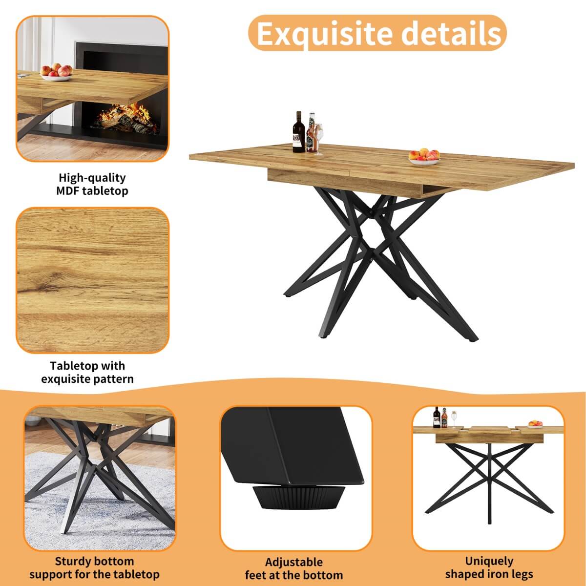 Extendable Dining Table 120–160cm – Star Base Table with Metal Legs
