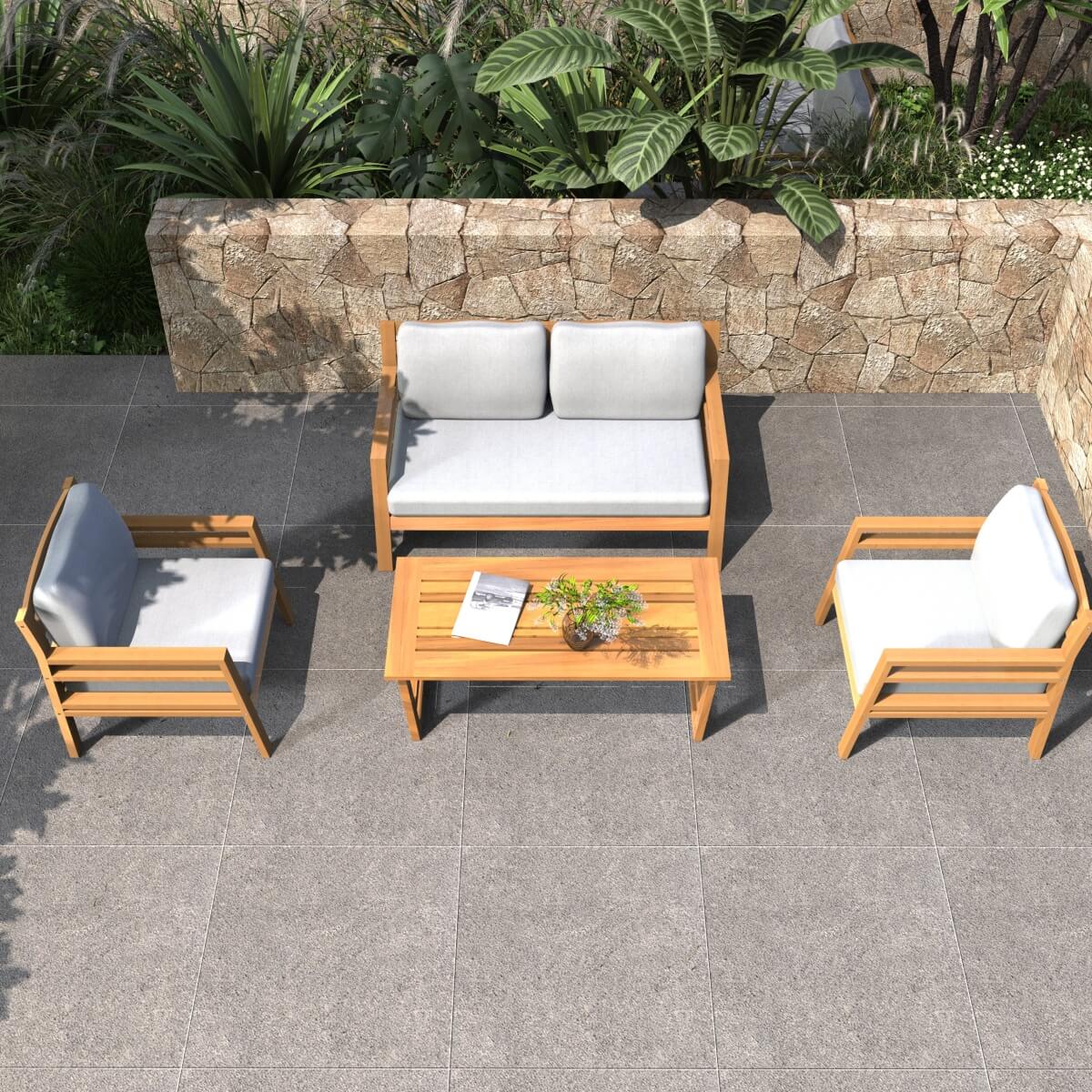 4-Seater Acacia Wood Outdoor Sofa Set – Solid Wood Garden Lounge with Coffee Table