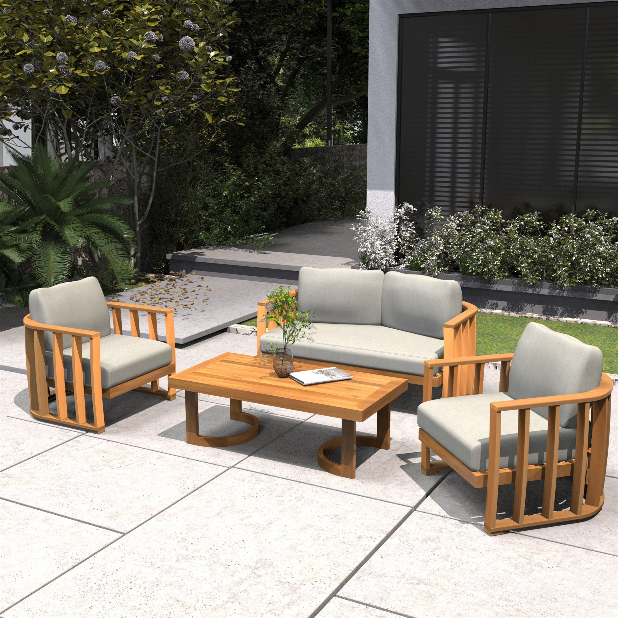 Rebel 4-Seat Wood Patio Conversation Set (PAS-2521-2SC+SC*2+TA)
