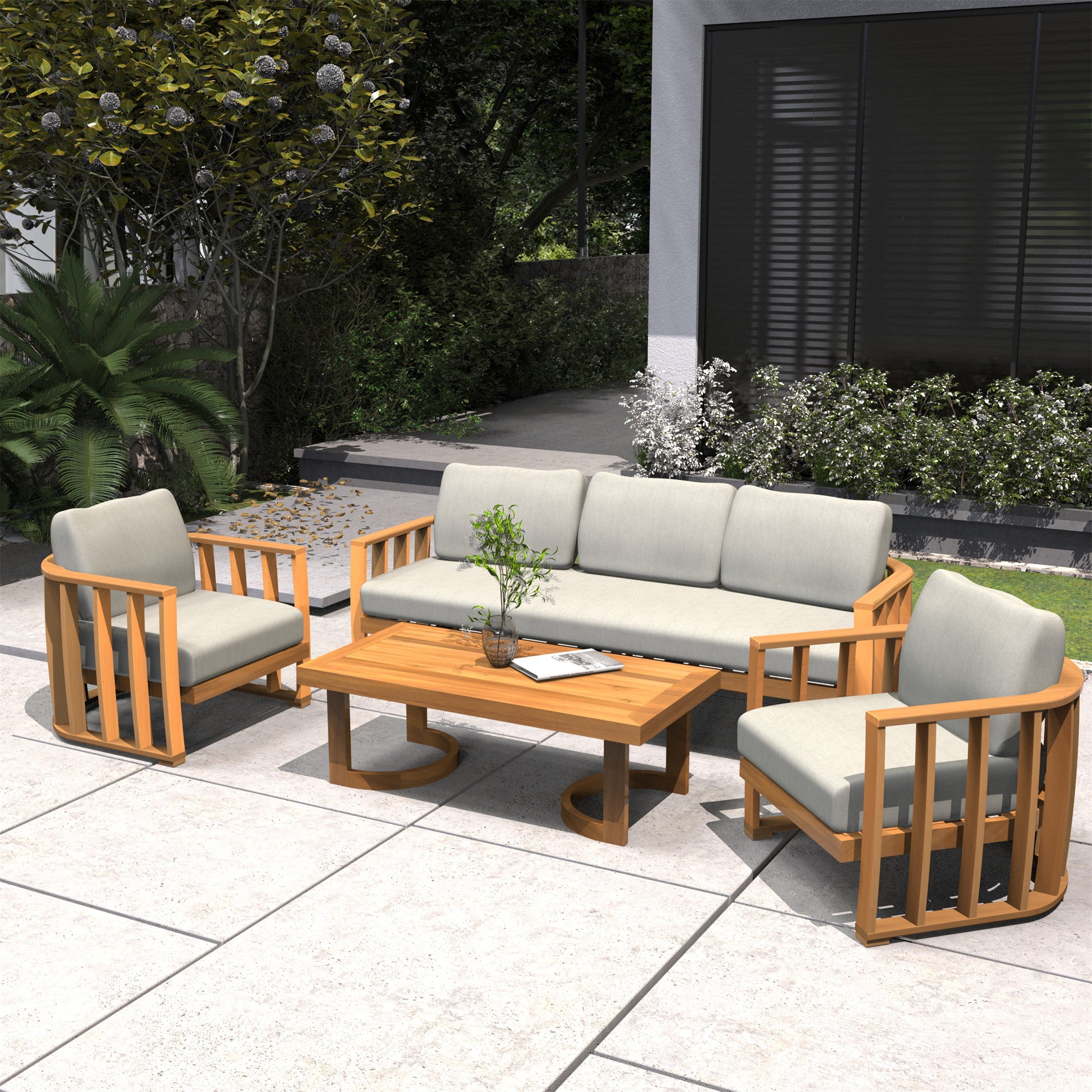Rebel 5-Seat Wood Patio Conversation Set (PAS-2521-3SC+SC*2+TA)
