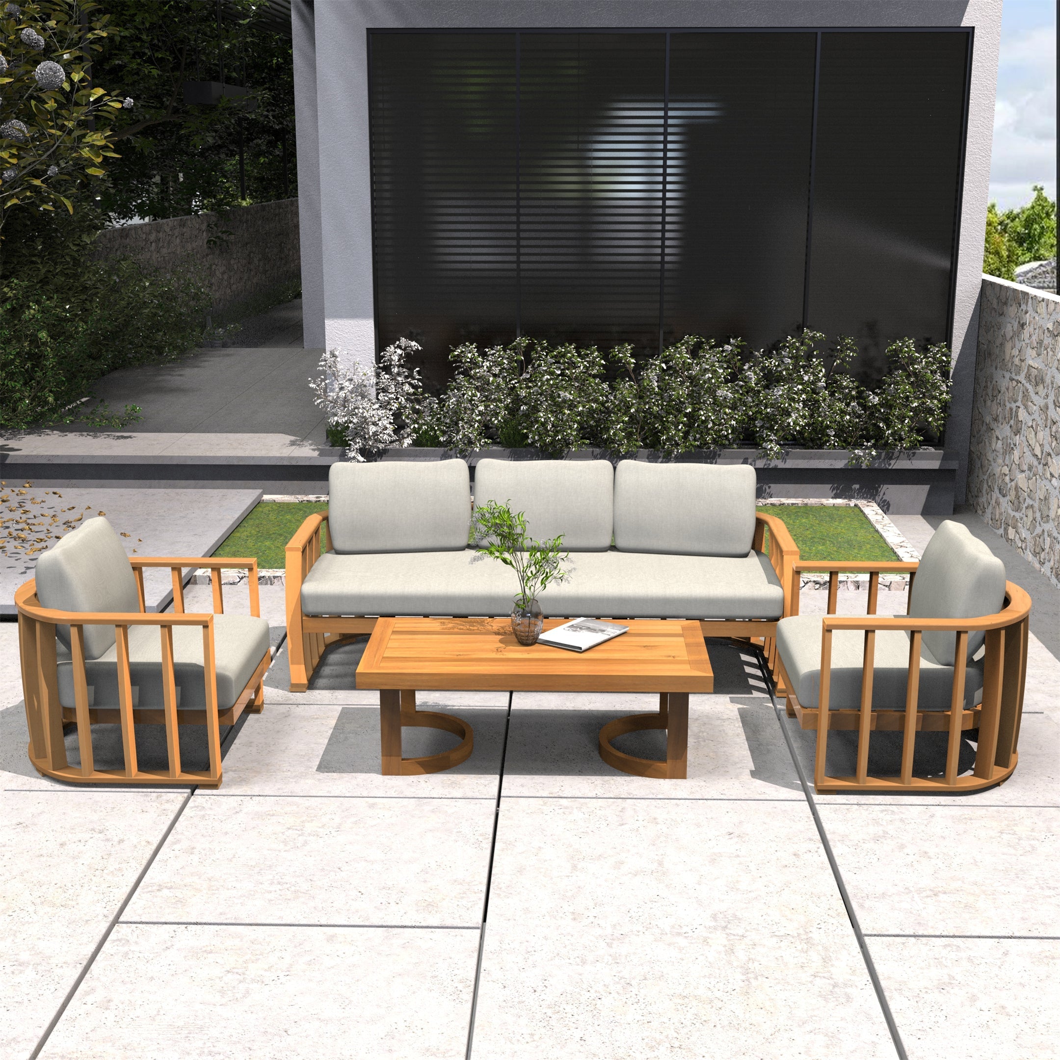 Rebel 5-Seat Wood Patio Conversation Set (PAS-2521-3SC+SC*2+TA)