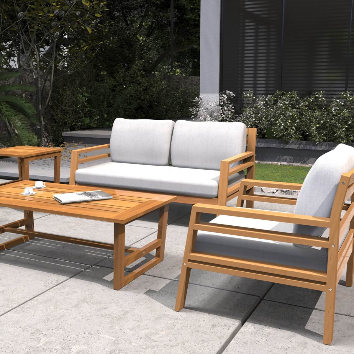 4-Seater Acacia Wood Outdoor Sofa Set – Garden Lounge with Coffee Table and Side Table