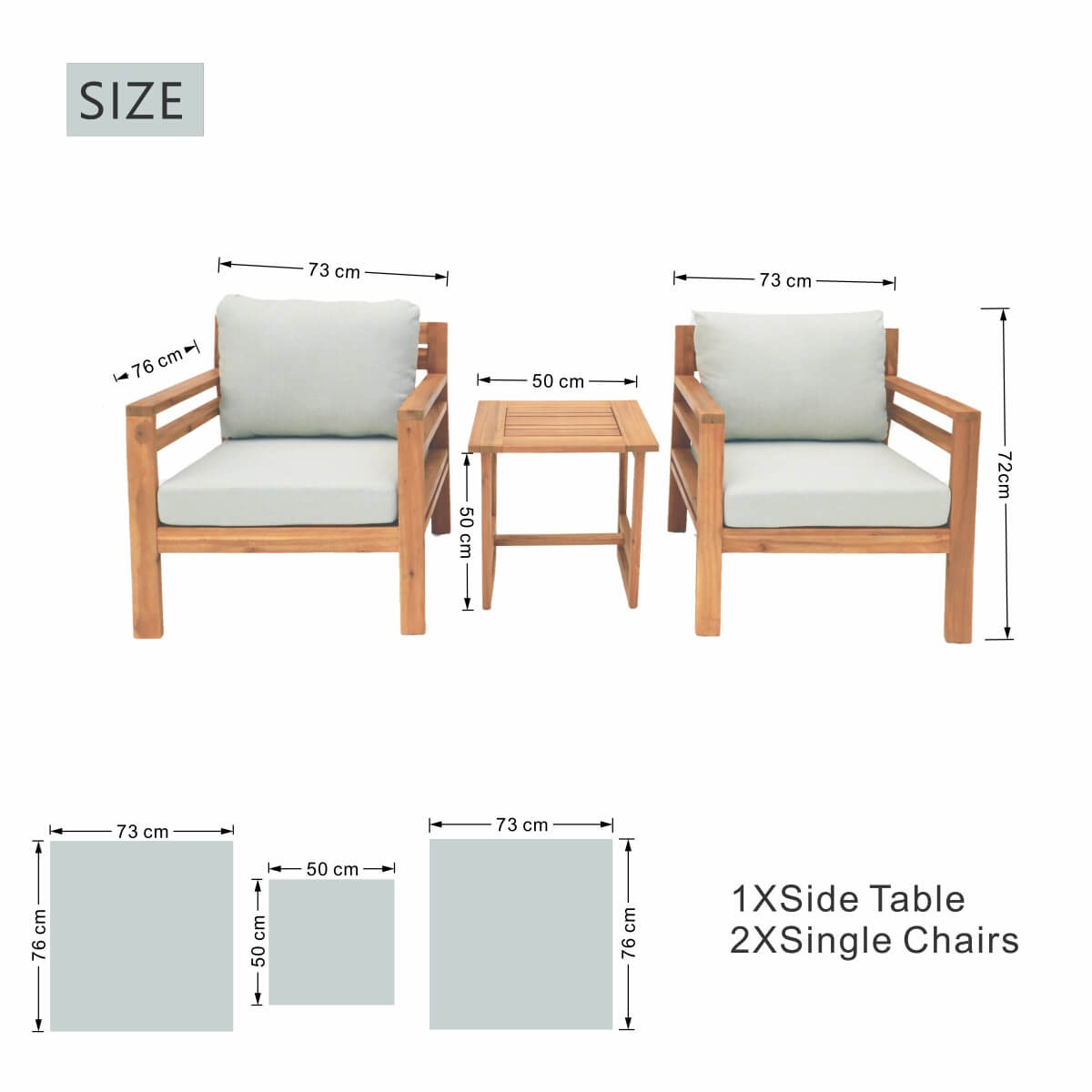 2-Seater Acacia Wood Outdoor Bistro Set – Solid Wood Garden Sofa with Side Table