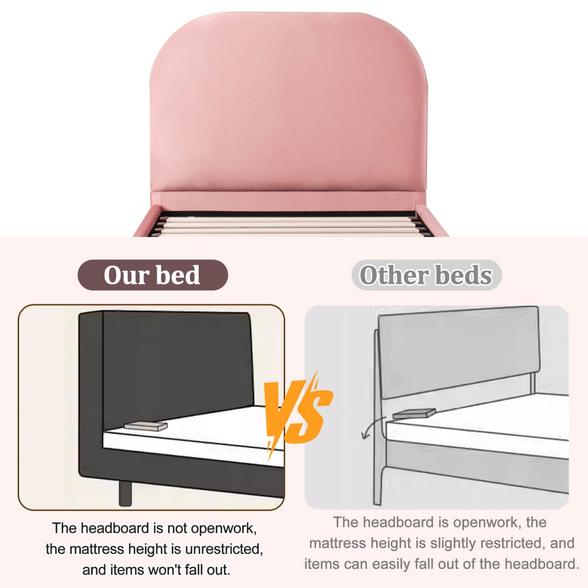 3FT Single Upholstered Velvet Bed – Hydraulic Storage with Headboard