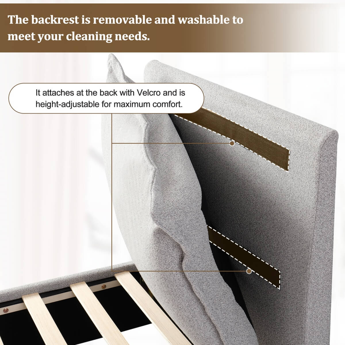 3FT Single Upholstered Chenille Bed - Slatted Frame with Storage & Headboard