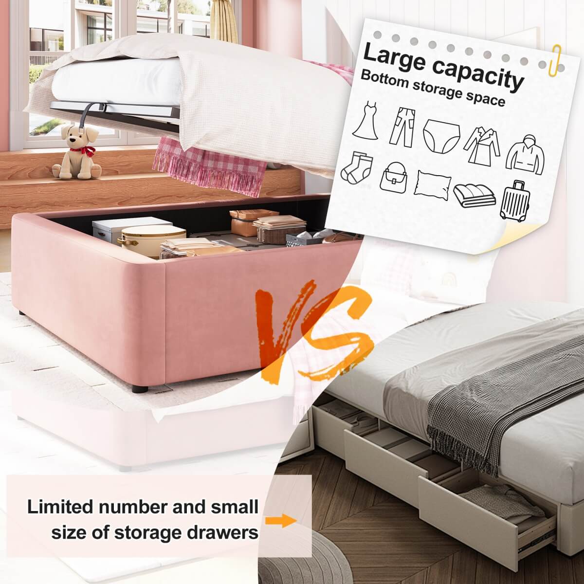 3FT Single Upholstered Velvet Bed – Hydraulic Storage with Headboard