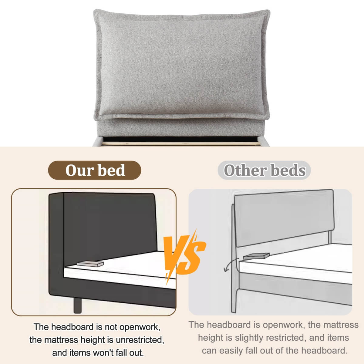 3FT Single Upholstered Chenille Bed - Slatted Frame with Storage & Headboard